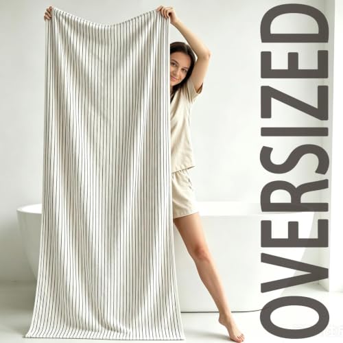 Image of Black & Cream Striped Bath Sheets Set of 2, Extra Large Bath Towels