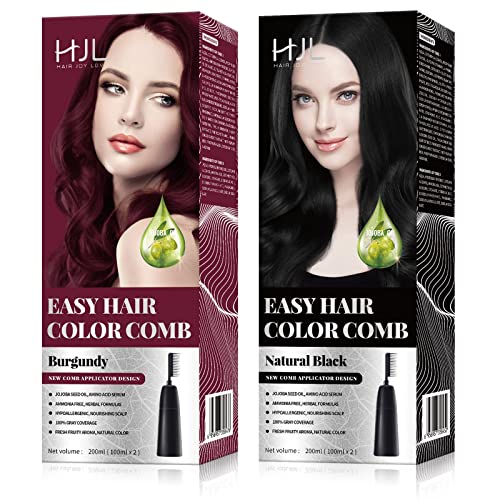 Hjl Hair Color Permanent Hair Dye Ammonia Free With Comb Applicator Easy Use Hair Coloring Cream Kit, Burgundy, Natural Black #TOP22