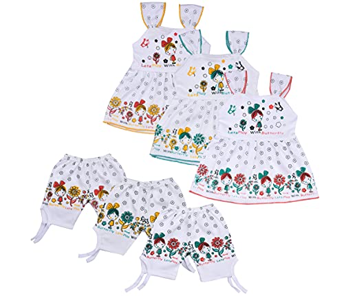 Shyamcollections Baby Girls Summer Dress Suits Printed Cotton Top & Capri (Pack of 3 (3 Tops + 3 Pants) Size 0 Months up to 12 Month (9-12 Months)
