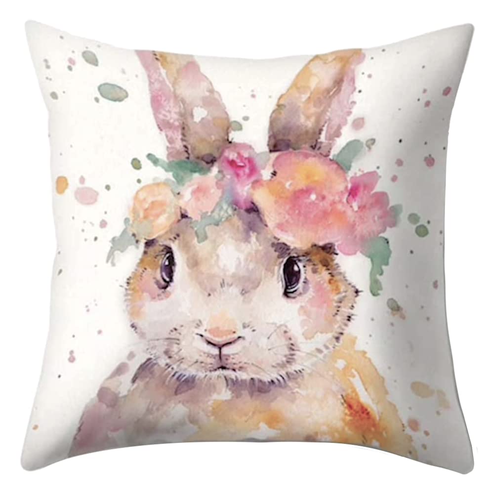 The Beach Stop Boys Watercolour Rabbit Decorative Floral Woodland Bunny Rabbit Scatter Cushion Cover | Unique Design Home Decor | Gift Idea | 45X45cm 18X18” |