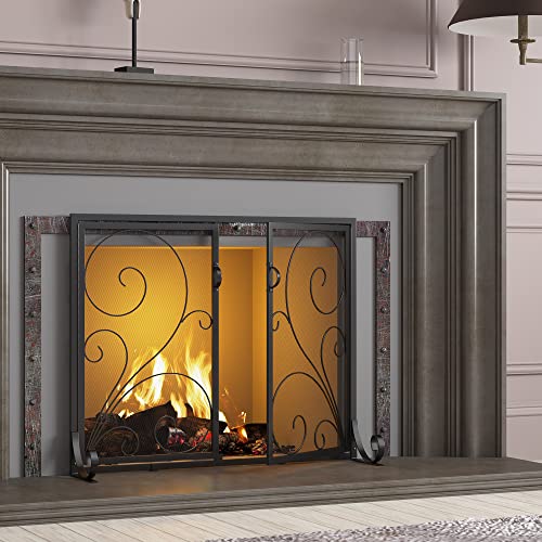 Fire Beauty Fireplace Screen with Doors, Handcrafted Solid Steel, Heavy Duty Metal Mesh, Powder Coat...