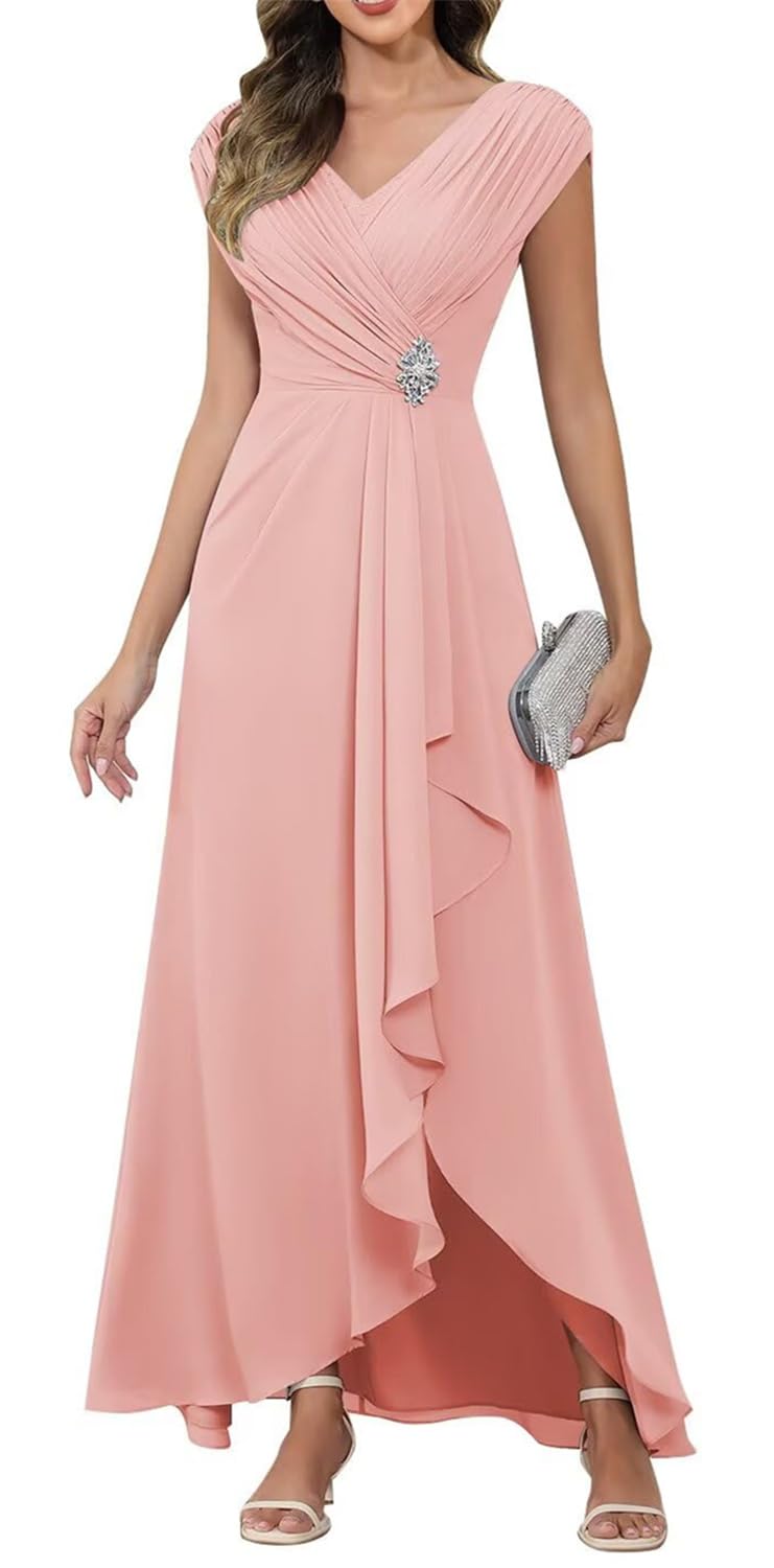 Kiyne Women's Blush Pink Chiffon Mother Of The Bride Dresses For Ruched Formal Evening Gown A Line Prom Party Gown Uk20
