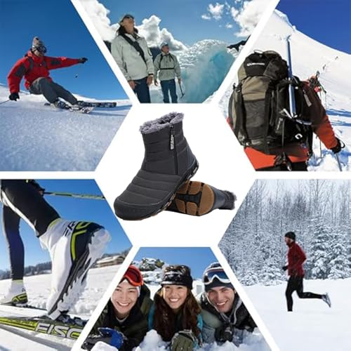 Image of Mens Winter Warm Snow Boots Fur Lined Anti-Slip Waterproof Winter Shoes Retro Anti-Collision Round Toe Zipper Closure Slip on Outdoor Boot