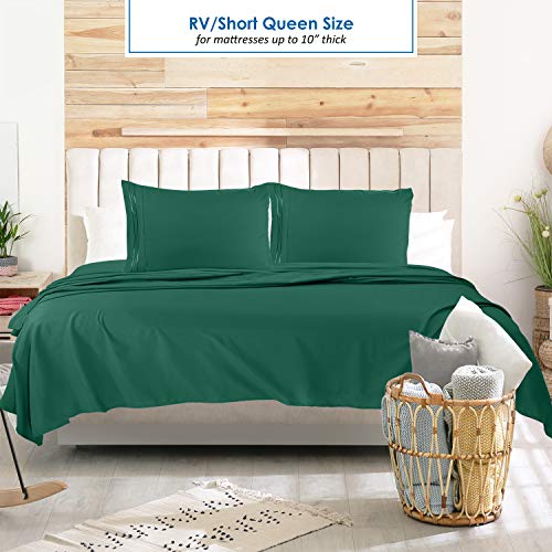 Image of Nestl Dark Green Short Queen Sheets for RV, Hotel Luxury RV Queen Sheets Set, 6 Piece Fitted Bed Sheet Set and Pillowcases, Super Soft, Wrinkle-Free, and Breathable Camper Bedding