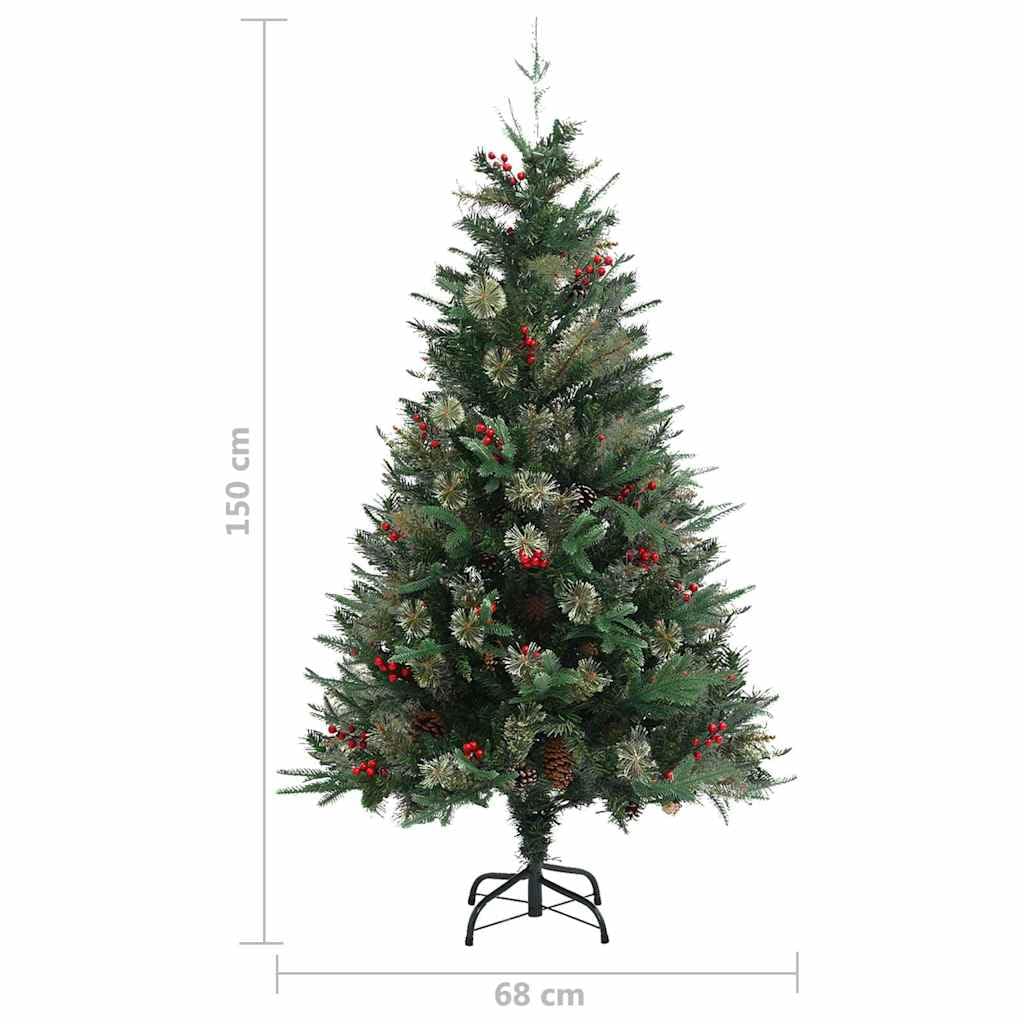 Albero di Natale Verde 150 cm con Pigne e Bacche Rosse