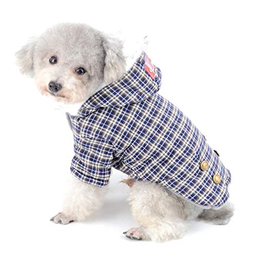 SELMAI Plaid Winter Dog Coats with Faux Fur Collars Hoodies for Cats Comfortable Fleece Cotton Pet Clothes for Small Dogs Warm Apparel for Puppy Thick Padded Jacket Cute Chihuahua Coat Windproof S