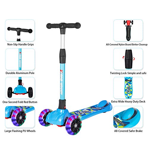 New Olym Kick Scooter for Kids 3 Wheel Toddler Scooter for Boys Girls Folding Mini Scooter with Safety Brake for Children Ages 3-12 Years