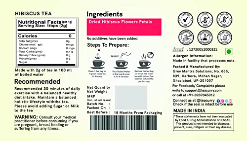 Image of TEACURRY Hibiscus Flower Tea - 25 Tea Bags | Helps with Heart Health, boosts liver health | Hibiscus Tea For Skin | Hibiscus Tea Petals