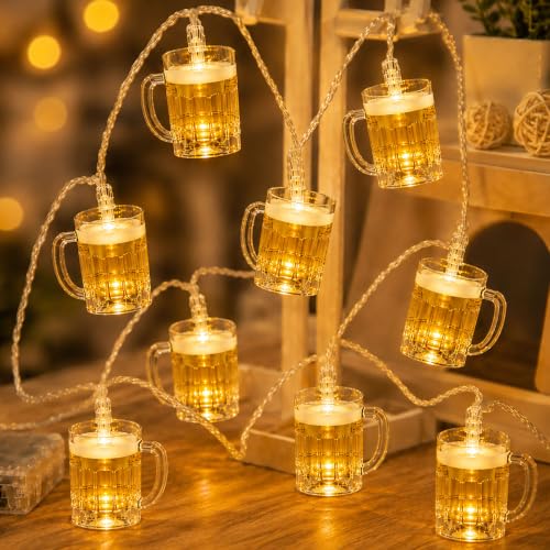 Biergarten Geschenk LED Bierglas Lichterkette, 10 LED Batteriebetriebene | Bier Geschenke, 1,5M Bierkrug Lichterkette für Biergarten Schild Bar, Party, Garten...