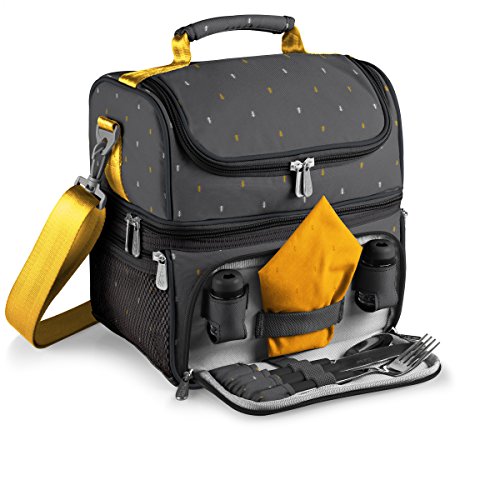 ONIVA - a Picnic Time brand, Pranzo Lunch Bag, Insulated Lunch Box with Picnic Set, Lunch Cooler Bag, (Anthology Collection - Gray with Gold Accents)