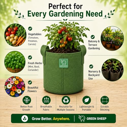 GREENSHEEP Geo Fabric Grow Bags, 12x12 Inch, 3 Pcs, Green - Image 6