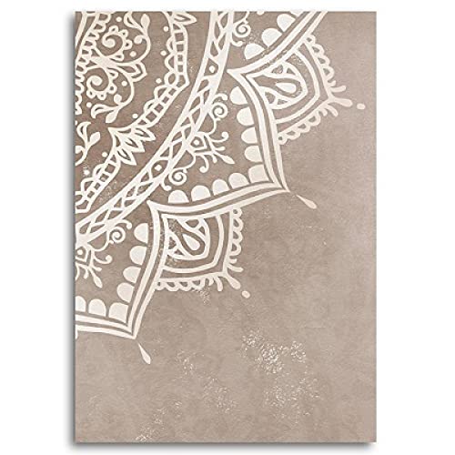 Cuadros de mandalas boho para tapar paredes vacías: set de lienzos beige grandes sin marco 2