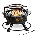 BALI OUTDOORS Wood Burning Fire Pit, 32 Inch Outdoor Backyard Patio Fire Pit with 18.7 Inch Cooking Grill Grate, Black