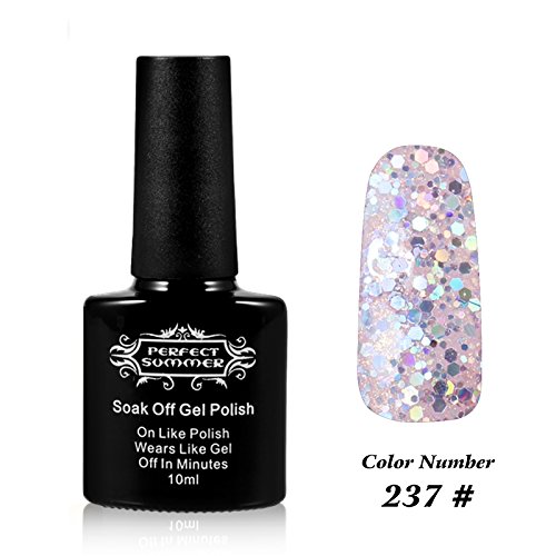 Perfect Summer Pro UV LED Soak Off Gel Nail Polish 10ml Funny Color #237 Glitter Pale Pink
