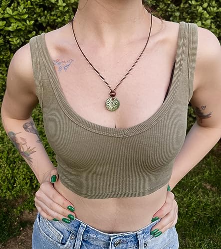 The-Sun-and-the-Moon-Green-Handmade-Ceramic-Pendant-Necklace-Adjustable-Cord-for-Unisex-Women-Men-Bohemian-Rustic-Vintage-Style-Jewelry