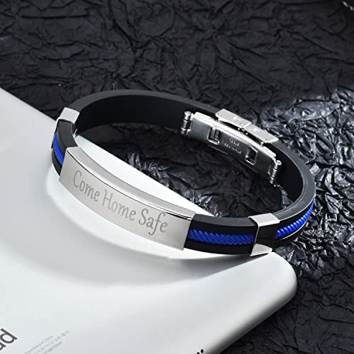 Chnlml Thin Blue Line Adjustable Silicone Cuff Bracelets With Stainless Steel Engraving Bracelet Law Enforcement Police Gift #TOP3
