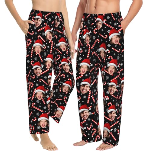 Custom Pajama Pants Funny Personalized Face Plaid Sleep Lounge Pants for Men Women PJ Bottoms Loose Fit Comfy Loungewear