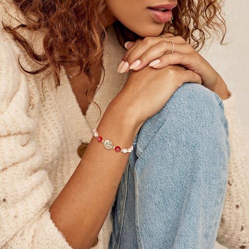 HZMAN Evil Eye Bracelet for Women 14K Gold Plated Saint Benedict Medal Retro Blue Eye Bead Luck Protection Stretch Bracelet Jewelry Gift3