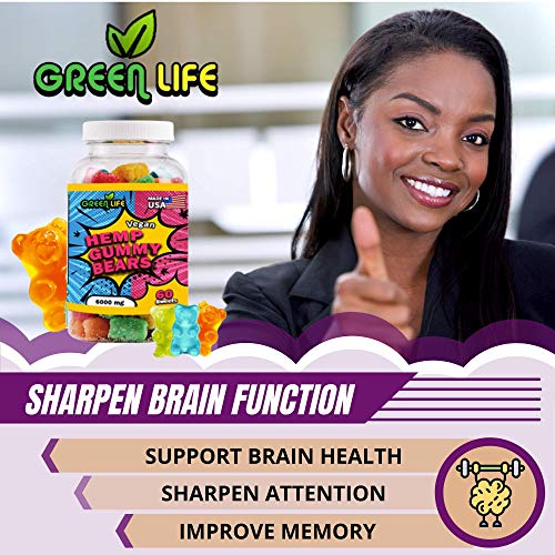 Green Life USA Hemp Gummies – 60Pcs Hemp Gummy Bears – - Stress & Anxiety Relief - Mood Enhancer & Immune Support - Rich in Vitamins A, B1, E & Omega 3-6-9 - Image 6