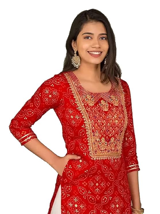 Image of PK HUB Women's Rayon Straight Kurti with Palazzo