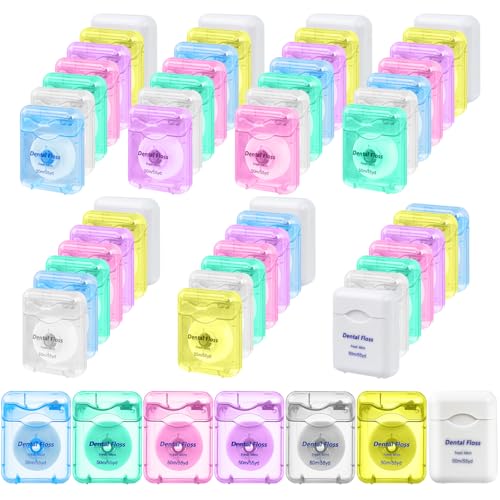 Dental Floss Bulk Travel 50m/55yd Floss in Bulk Mint Flavored Travel Dental Floss Waxed Oral Care for Adults Homeless Teeth Giveaways Kids Patients (7 Colors Pack of 14)