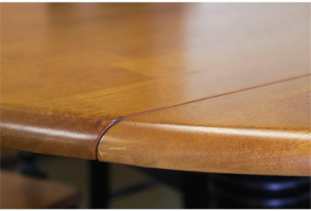 Pemberly Row Extendable Wood Pub Table, 42" Dia, Distressed Antique Black and Cherry Finish, Solid Malaysian Oak, Drop Leaf Design, Café Height, Adjustable Levelers, Small Dining or Apartment Living