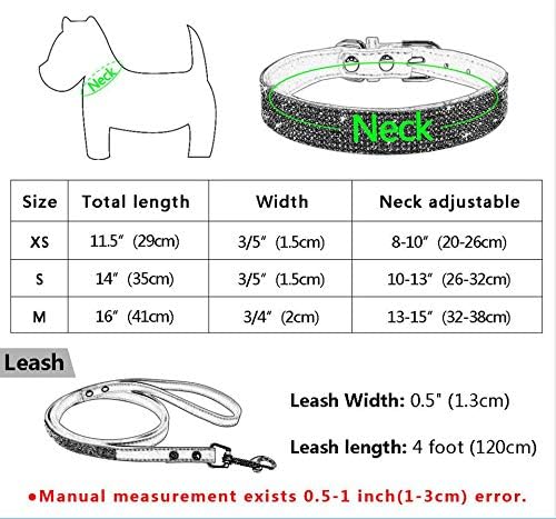 haoyueer Cute Dazzling Sparkling Elegant Fancy Soft Suede Leather Bling Rhinestone Crystal Jeweled Pet Cat Dog Puppy Collar Dog Leash Combo Set (M - Image 3