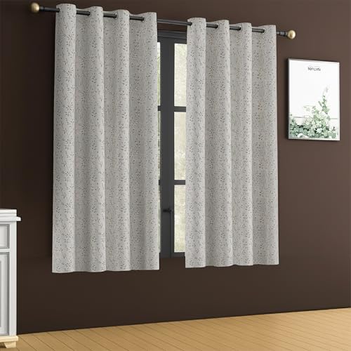 Image of Yellow Weaves 1 Pc Jacquard Leaf Eyelet Window Curtain - Perfect for Home, Office, Bedroom, Living Room & Balcony - 5 Feet (Beige)