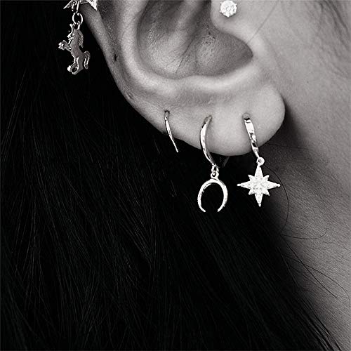 Tiny Moon Dangle Hoop Earrings for Women Girls Teens S925 Sterling Silver Charms Hoops Crescent Half Moon Horn Drop Tiny Cuff Cartilage Helix Minimalist Polished Earrings Fashion Jewelry3
