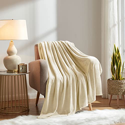 KMUSET Super Soft Throw Blanket Premium Silky Flannel Fleece Throw Size Beige Microfiber Lightweight Blanket All Season Use