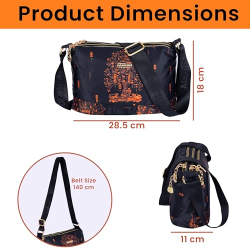 Image of Storite PU Leather Sling Bag, Crossbody Bag with Multi-Compartment for Women and Girls With Adjustable Shoulder Strap - (Orange Navyblue, 28.5x18x11 cm)
