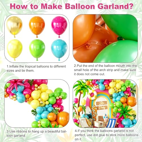 Image of 157PCS Flamingo Tropical Luau Balloons Arch Garland Kit, Olive Green Hot Pink Orange Blue Yelloow Gold Balloons with Foil Star Balloons for Summer Beach Aloha Pool Party Decorations Supplies