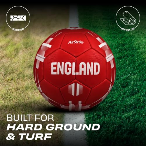 Image of Nivia Airstrike Football (England) Training Ball, 32 Panels, Butyl Bladder, Made for Beginners, to Play On Both Natural and Artificial Grass (Red, Size-5)
