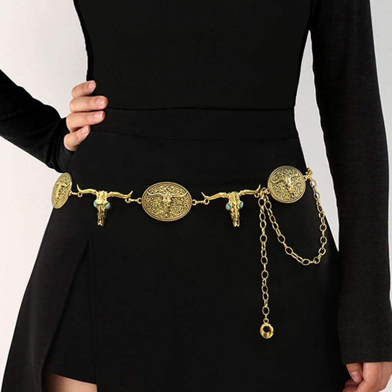 Western Vintage Chain Belt – Boho Cowgirl Style for Women – Adjustable, Lightweight, Foldable with Metal Buckle – Great for Dresses, Jeans, or Concert Looks