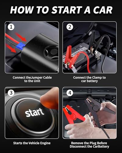 Image of TEMOLA Portable Car Jump Starter with Air Compressor, 150PSI Car Battery Jump Starter, 12V Battery Jumper Starter Portable, Tire Inflator with LCD Display & LED Light for Gas and Diesel Vehicles