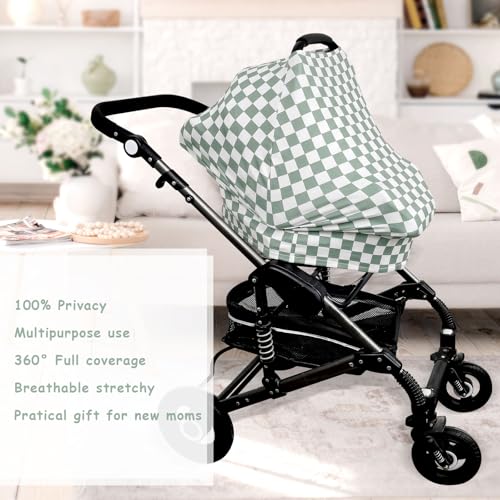 Image of TANOFAR Car Seat Cover for Baby, Multi-Use Cover Carseat Canopy, High Stretchy & Breathable Infant Carseat Cover, Shower Gifts for Unisex Boys and Girls, Green Checkered
