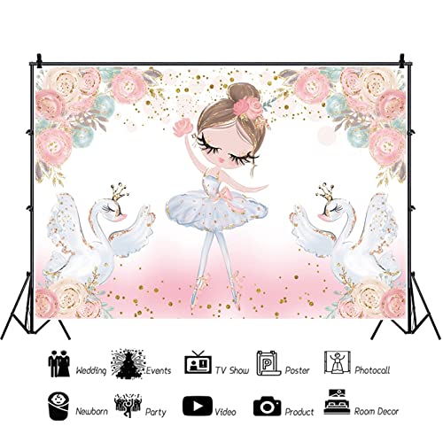 Dorcev 10X8Ft Cute Ballet Girl Backdrop For Girls Baby Shower Party Banner Glitter Swan Kids Ballet Tutu Ballerina Birthday Party Photography Background Supplies Blush Pink Floral Cake Table Props #TOP4