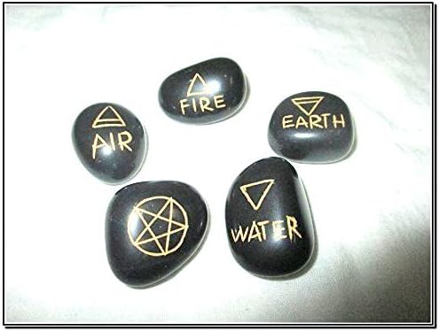 Vista 2 de Jet International Jaspe negro 5 elementos piedras caídas gruesa tierra genuina wicca bolsa pagana regalo aire agua tierra fuego espíritu pentáculo