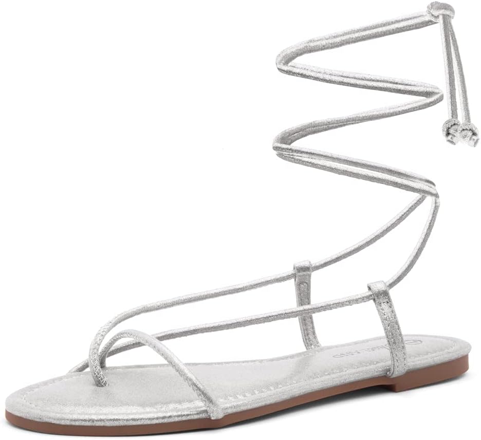 Shoe LandShoe Land SL-Auday Women's Lace Up Flat Sandals Open Toe Wrap Ankle Strap Shoes