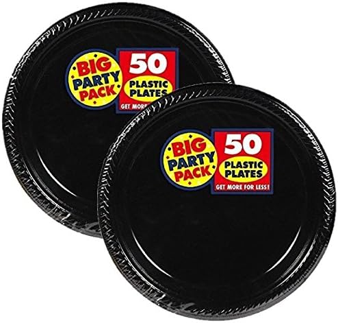 Amscan Big Party Pack 100 Count Plastic Dessert Plates, 7-Inch, Black