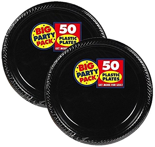 Amscan Big Party Pack 100 Count Plastic Dessert Plates, 7-Inch, Black