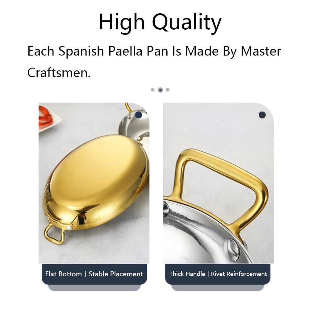 4 Tamaños Oval Paellera, Acero Inoxidable Paellera Española Sin Palo Paellera Paella Batería De Cocina Con Doble Asa Para Hogares O Restaurantes, 40cm, Gold