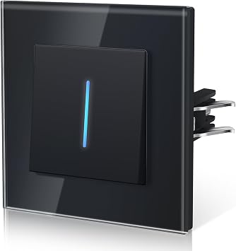 BSEED Light Switch with Led Indicator,Glass Wall Toggle with Grappling Hook,Easy Installation,E-Series,1 Gang 1 Way,86mm Black