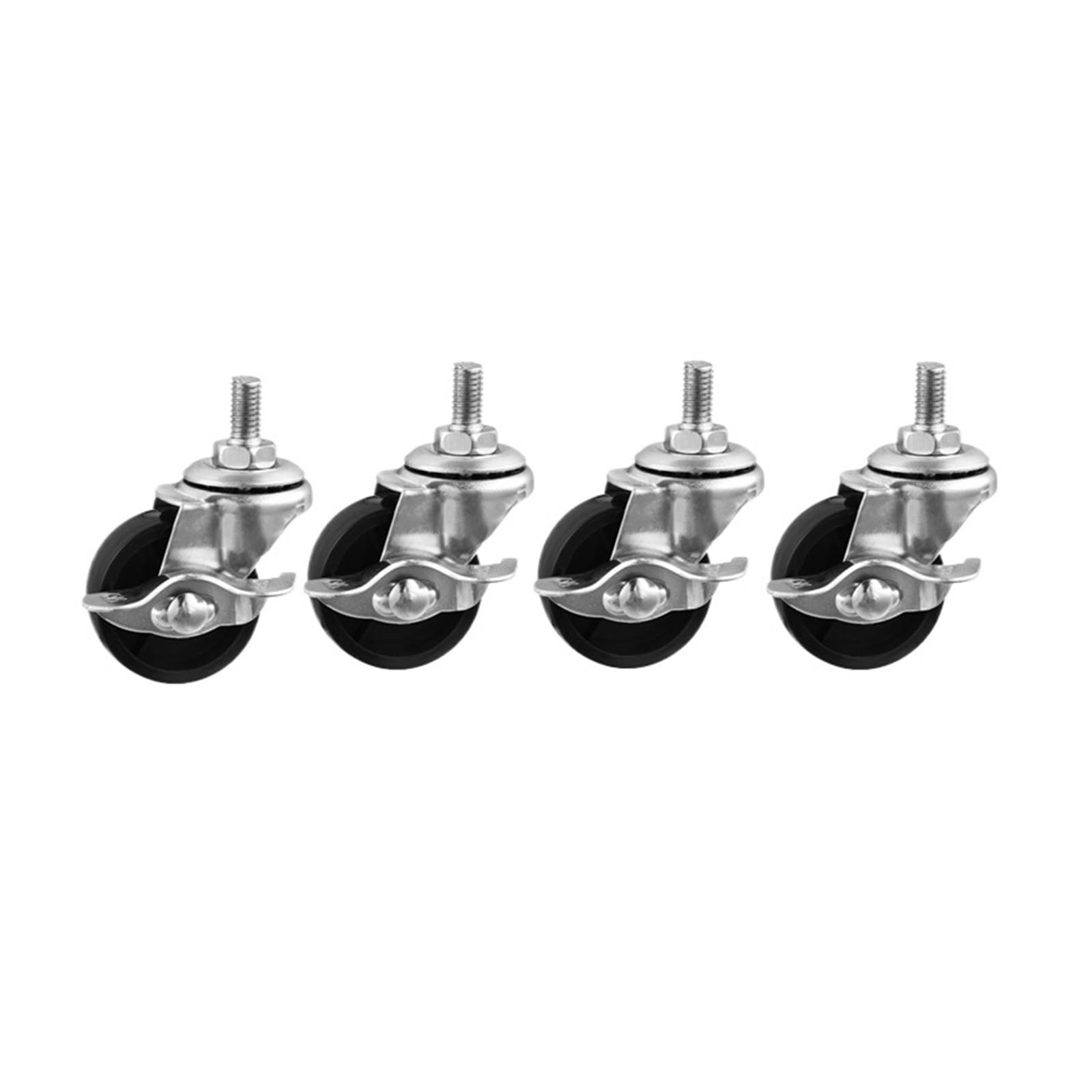 MXXDMOPD 4 Pieces/lot 1.5 inch casters Black PP Screws with Brake M8 Threaded Swivel Wheels for Mobile Furniture