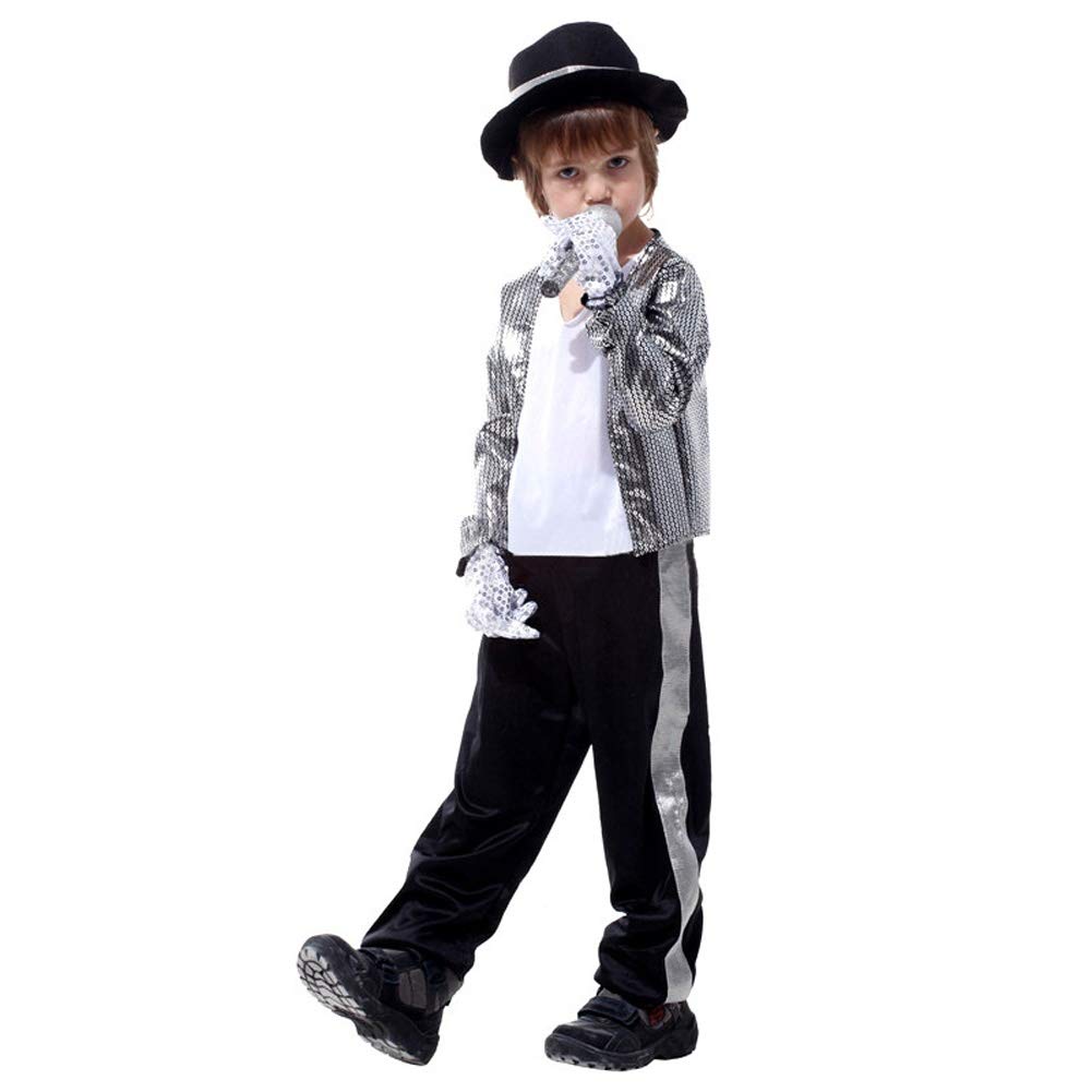 LOLANTA Kostiumy na Halloween dla chłopców Michael Jackson Stage Performance Dance Wear, srebro, 5-6 lat, M