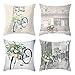 Lieson Coussin Canapé 40x40, Housse de Coussin Imprimé Bleu Blanc Gris Taies d'oreiller Décoratives Fleur Vélo Bâtiment, Polyester