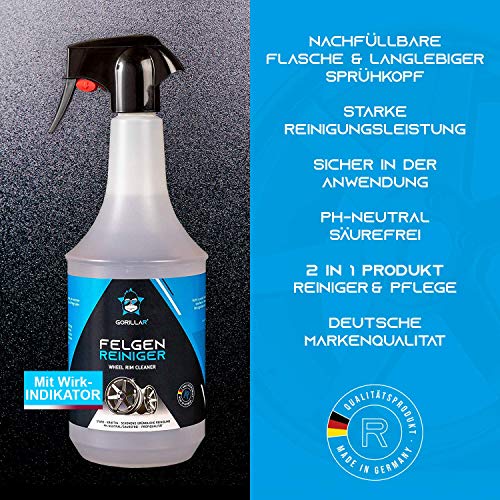 GORILLAR Velgenreiniger 1 L, 1000 ml spray aluminium velgen stalen velgen pH-neutraal zuurvrij - Image 3