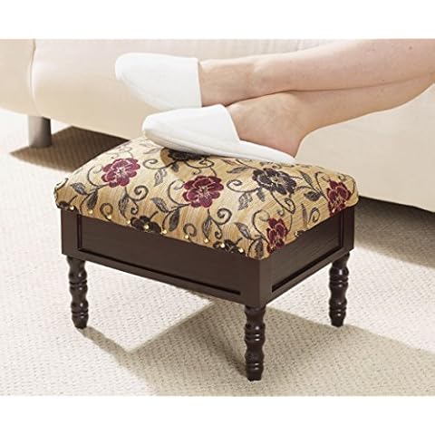Floral Fabric Footstool with Storage Compartment Cover