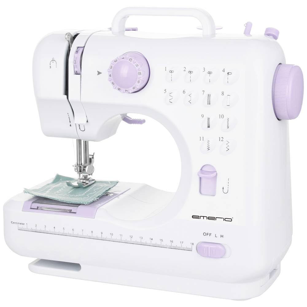 Emerio Macchina da cucire per bambini e principianti, SEW-121820, 12 modelli a punto, mini macchina da cucire con pedale, alimentazione e batteria, luce LED, automatica avanti e indietro