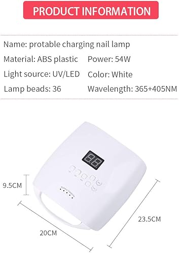 Miniatura 2 de Secador de uñas, recargable, inalámbrico, LED UV de 54 W, luz de uñas profesional, doble fuente de luz, para el hogar y el salón